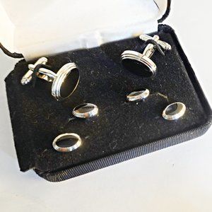 silver and onyx cufflinks and studs